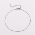Bohemian minimalist stainless steel anklet with delicate white beads in silver finish - 22+5cm / Steel-White