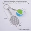 Miniature blue tennis ball and silver racket keychain with detailed size dimensions - 2.5cm Large (Blue + Green) Dual-tone Tennis Ball + Silver Racket