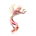 Elegant gold-tone phoenix brooch with pink glitter enamel and sparkling rhinestones - Pink Phoenix