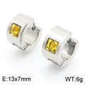 Minimalist stainless steel huggie earrings with a square yellow zircon stone inlay - Silver With Yellow Zirconia(KE118327-TGD)