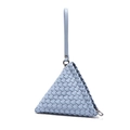 Mini light blue woven leather triangle wristlet bag with artisanal intrecciato texture - Light Blue
