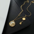 Gouden titanium stalen ketting met paard, witte parelmoer en dollarteken bedeltjes - Goud