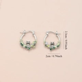 Cute raccoon and floral enamel hoop earrings in silver finish with leaf accents - No.1 Raccoon Flower-Silver