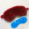Dark red faux fur sleeping mask set with a blue gel cooling pad for eye care - Hot/Cold Gel Pack Style / Burgundy