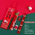5-piece red Santa Christmas stationery gift set with pencils, ruler, and eraser in box - Christmas Handheld 5-Piece Set - Red