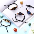 Pulsera tejida a mano con piedras naturales y cordón de diseño ajustable - Soporte de Red Negro