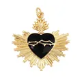 Sacred heart pendant with black enamel heart and golden rays in large size - Black Sacred Heart Large Size Style (M205900-Black)