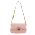 Pink leather saddle bag for women with wave edge flap and gold chain strap detailing - Pink