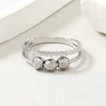 Double-layered silver titanium steel ring with three movable faceted beads for anxiety relief - Double Layer Steel Color Rhombic Beads