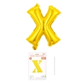 Detail eines 16-Zoll Goldfolien-Buchstaben-X-Ballons mit Verpackung und Trinkhalm - Buchstabe X / Gold