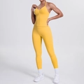 Zweiteiliges gelbes Yoga-Set mit Neckholder-Top und High-Waist-Leggings für Damen - Gelb