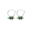 Christmas hoop earrings with festive colorful red, green, and silver jingling bell charms - Multicolor Bell Hoop (EHMT-010HJ-Y)