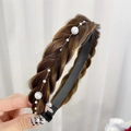 Braided fishtail headband in brown hair with embedded pearls for women hair accessories - Pearl Style / Pearl Light Brown