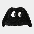 Detalle del gorro de peluche negro con piel sintética suave y grandes ojos de dibujos - M(56-58cm) / Negro