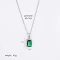 Collana con zircone verde taglio smeraldo e catena argentata da donna, lunghezza 40+5cm - Collana con Pendente Rettangolare Halo Semplice (A0205C)