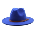 Close-up of royal blue wool fedora hat featuring a brown leather belt and silver metal stud - M (56-58cm) / Sapphire Blue
