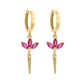 18K gold plated drop earrings with red marquise stones and tapered cone pendant - Gold with Rose Red Zircon