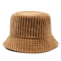 Brown corduroy bucket hat for women with stylish wide ribbed texture and classic wide brim - Adjustable / Khaki