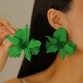 Fashionable oversized bright green flower earrings with a layered geometric petal design - Green