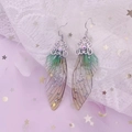 S925 sterling silver butterfly wing drop earrings in gradient green and yellow - New Style Green-Silver Foil