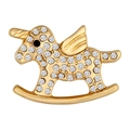 Elegante broche de unicornio balancín dorado con pedrería brillante y detalles de cristal - Estilo Caballo Balancín (XZ7513)