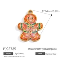 Gingerbread man pendant in orange enamel with colorful glitter on stainless steel base - Sequin Gingerbread Man (PJ92735)
