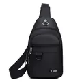 Waterproof black oxford chest bag for men with multiple zipper pockets and headphone port - 0102 Black