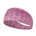 Elastic pink yoga headband with black and white floral prints for women sports - FA88-4 Pink Line Floral