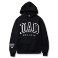 Μαύρο φούτερ με κουκούλα, λευκό τύπωμα DAD EST 2024 και λεπτομέρεια καρδιά στο μανίκι - S / Λευκή Λουλουδάτη Εκτύπωση / Μαύρο