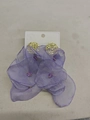 Elegant purple chiffon petal drop earrings with gold hammered metal and bead accents - Silver Needle - Purple Flower / Purple