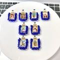 Handmade woven square religious icon pendants with colorful beads for DIY jewelry making - Style 1 / Dark Blue