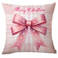 Detailansicht des rosa karierten Weihnachtskissenbezugs mit großer Schleife und Merry Christmas - Große Schleife Weiß / Rosa Weiß Karo