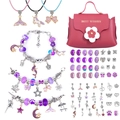 Pink handbag case with DIY jewelry kit including purple beads and unicorn charms - Silver Purple