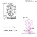 Detailweergave van de zonnebloem-epoxyharsmal en roze monster met afmetingen - Madeliefjeplug Vorm