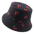 Reversible tie-dye bucket hat in black with vibrant red cherry and green leaf print patterns - 58cm / Red Cherry Print