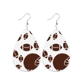 Faux leather teardrop earrings featuring brown football and helmet patterns on white - Waterdrop/Rugby Helmet/No.15