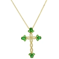 Elegant 18k gold brass cross necklace featuring a green heart-shaped gemstone and cubic zirconia - Gold Heart Green Cross (20240108白绿)