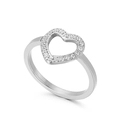 Bague élégante en forme de cœur évidé en argent avec pavé de zircons étincelants - US 6 / Argent (KR101163-K)