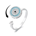 Anillo giratorio antiestrés ojo turco con banda ajustable y detalles de circón azul - Anillo Giratorio de Mal de Ojo