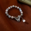 Detail of beaded bracelet with synthetic cat's eye stone and silver butterfly pendant - 3# Silver Butterfly Bracelet