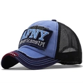 Sky blue and navy AFNY embroidered baseball trucker hat with distressed mesh back - Sky Blue