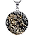 Colgante de cabeza de lobo vikingo nórdico en negro y oro con cadena de plata - Colgante (Sin Cadena)
