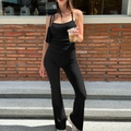 Chic two-piece set featuring a black slim-fit tank top and flared trousers for women - S / Black