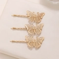 Tre fermagli per capelli a farfalla in metallo dorato su base beige minimalista - Oro Set di 3
