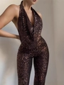 Eng anliegender Neckholder-Jumpsuit mit Pailletten in Bronze, eleganter Party-Look - XS / Burgunderrot