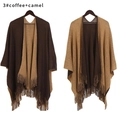Zweiseitiges Stricktuch in Kaffee und Camel mit langen Fransen für den Herbst - 3# Kaffee + Kamel