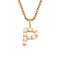 Collar con colgante de letra P en oro rosa decorado con perlas y cadena de caja - P-Oro Rosa