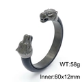Punk style stainless steel leopard head open bracelet with black textured leather inlay - Gunmetal Leopard Head Style (KB150658-KJX)