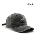 Distressed charcoal black cotton baseball cap with white embroidered wave pattern - Black