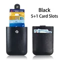 Slim black pull-out PU leather card holder with 5+1 slots and snap closure strap - 5+1 Slots Pull-out / Black